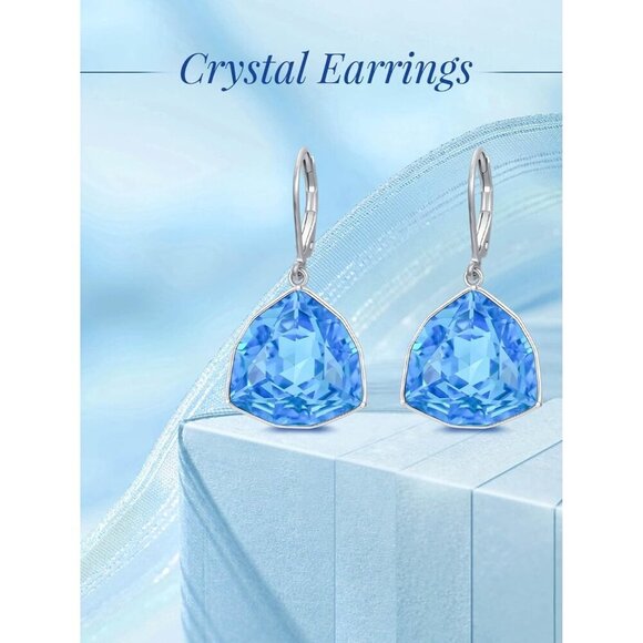 Sterling Silver Aquamarine Geometric Birthstone Dangle Drop Earring Jewelry - Picture 3 of 5